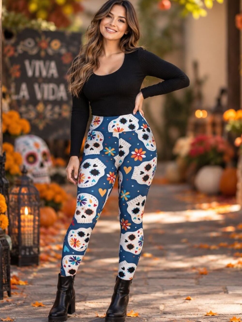 LuLaRoe Sugar Skull Halloween High-Rise Leggings Day of the Dead Stretchy Pants